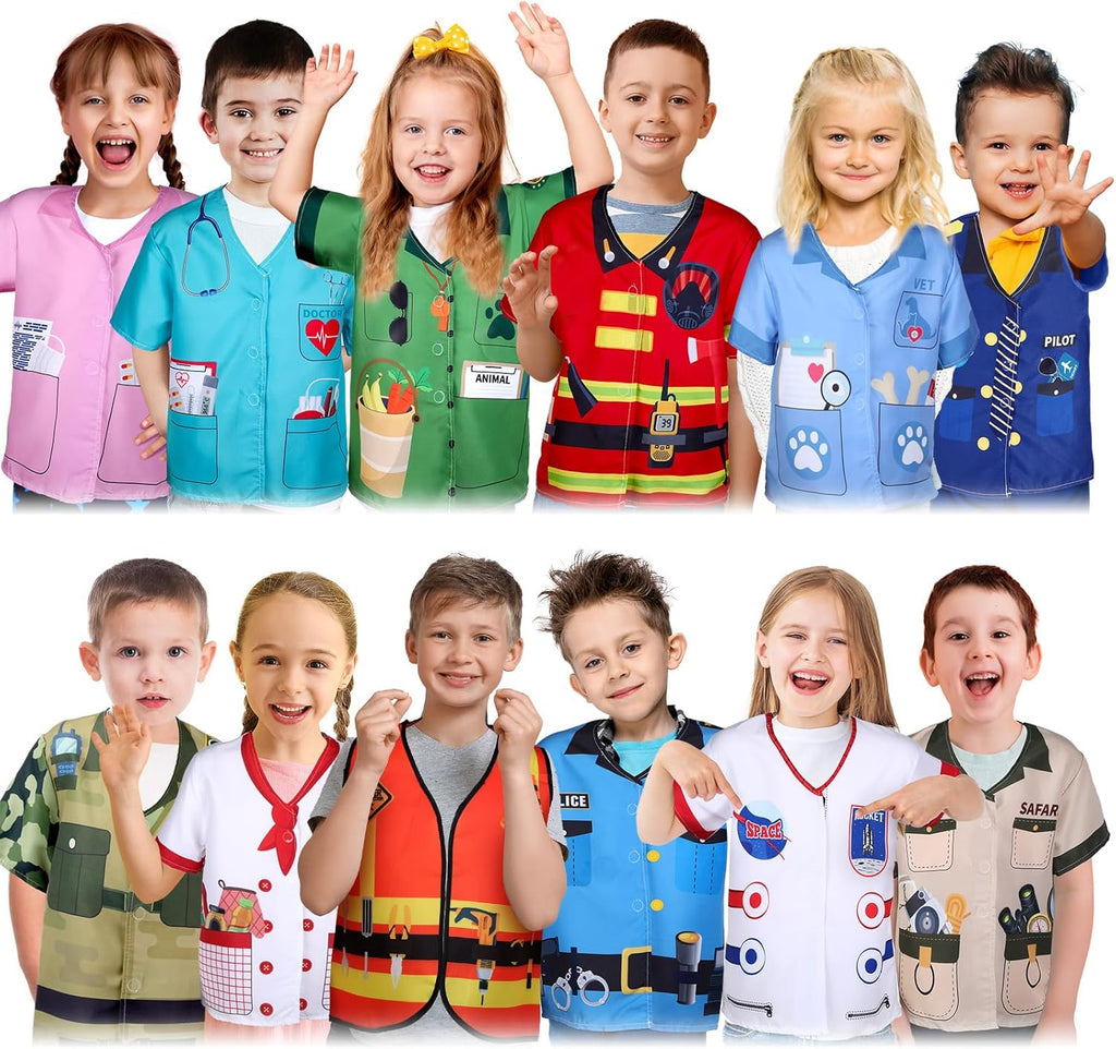 12 Pcs Kids Role Play Costume Dress up Clothes for Kids Community Helper Career Cosplay Doctor Construction Workers