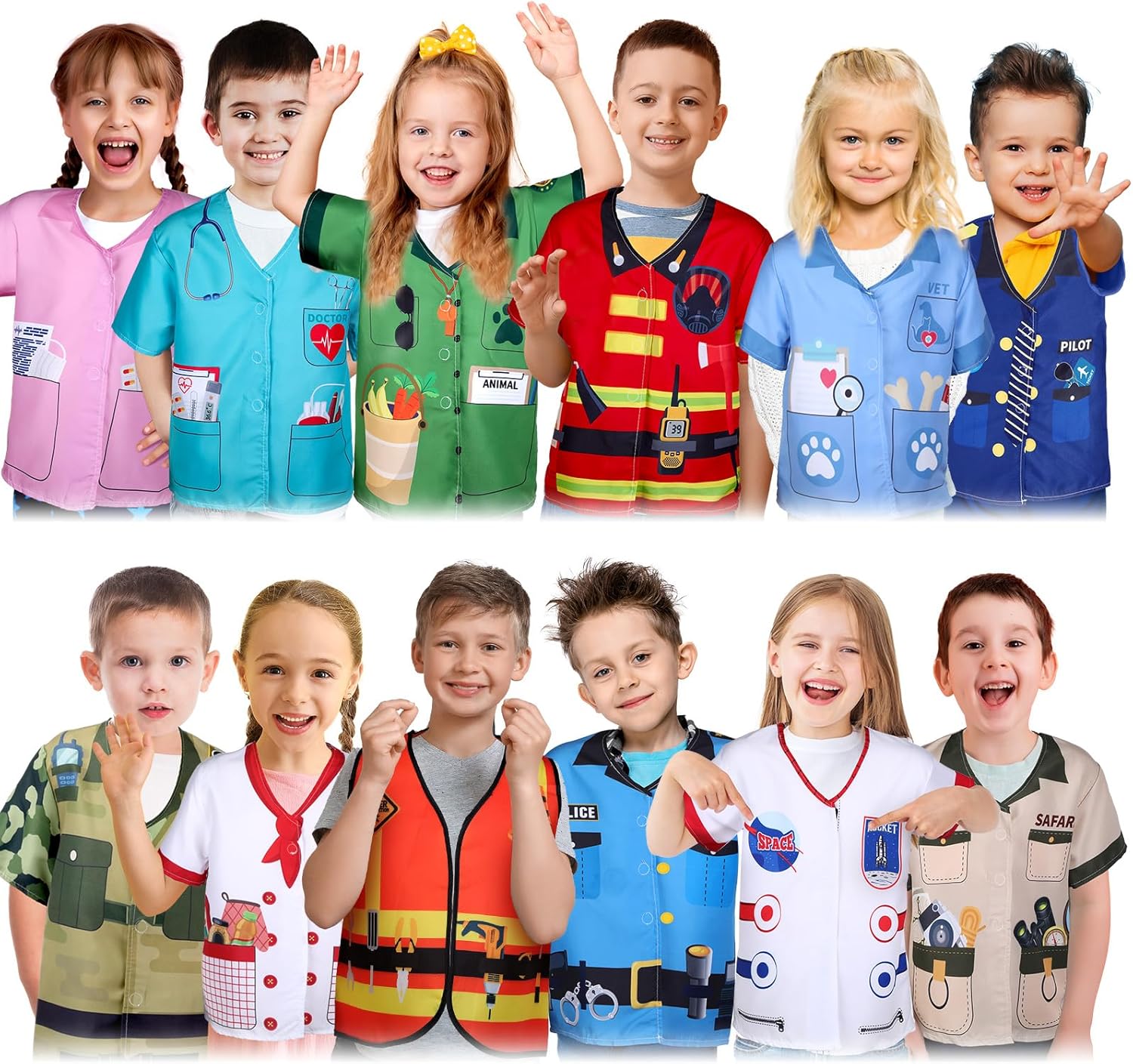 12 Pcs Kids Role Play Costume Dress up Clothes for Kids Community Helper Career Cosplay Doctor Construction Workers