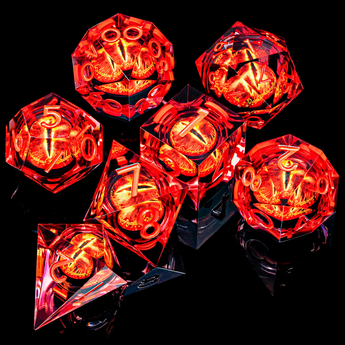 RPG Resin Dice Gazes Eye Dice Red Liquid Core Flaming RPG Sharp Edged Dice Set with Gift Box, Polyhedral RPG Dice