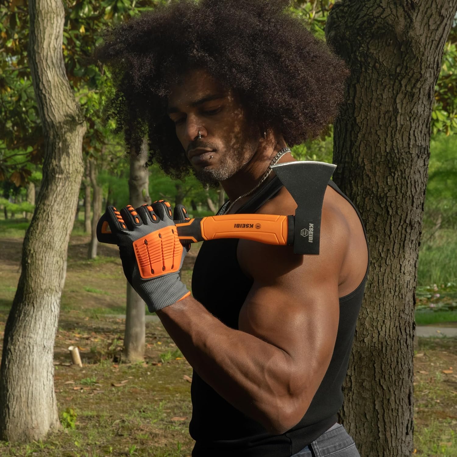 Wood Axe, Small Outdoor Camp Hatchet for Splitting and Kindling Wood, Forged Steel Blade with Anti-Slip and Shock