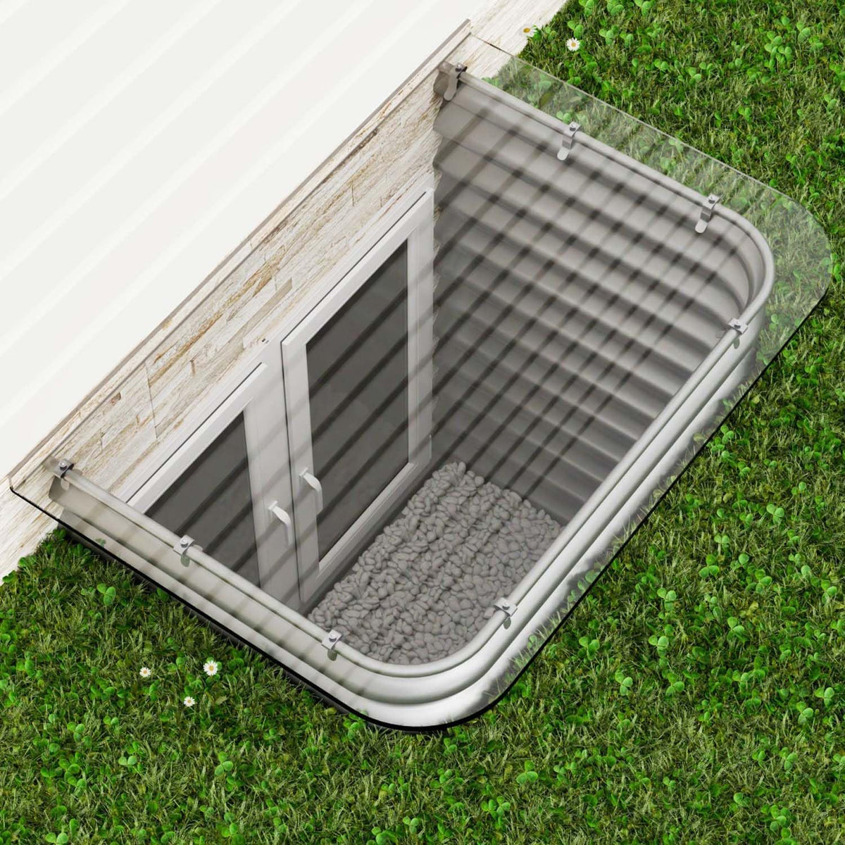 Polycarbonate Window Well Cover Outside, Heavy-Duty Egress Basement Cover with Double UV Coating, Shields from