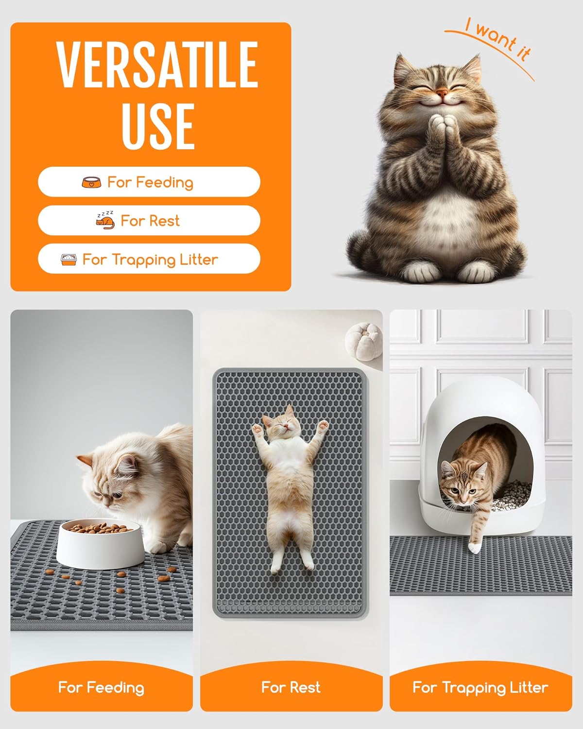 Cat Litter Mat - 23.2" x 14.6" Small Litter Box Mat with Double Layers, Urine-Proof and Non-Slip Litter Trapping Mat