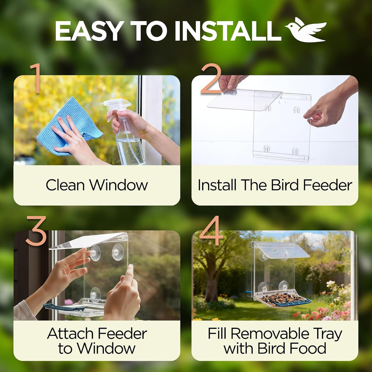 Window Bird Feeder for Outdoors with Strong Suction Cups,Sturdy and Durable Acrylic Birdfeeders for Viewing Wild