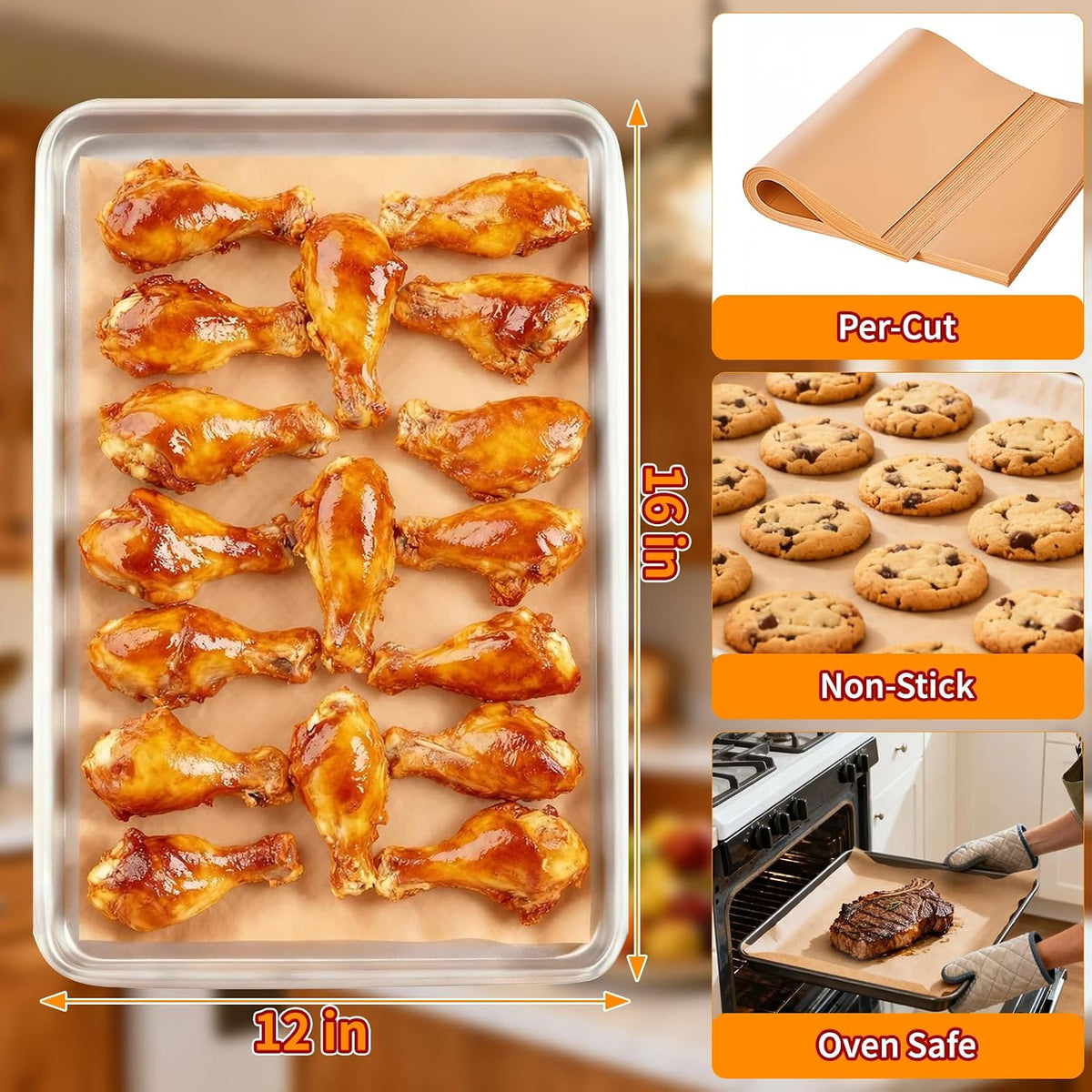 400PCS Parchment Paper Baking Sheets, 12"x16" Unbleached Precut Half Parchment Paper for Baking, Non-Stick Baking