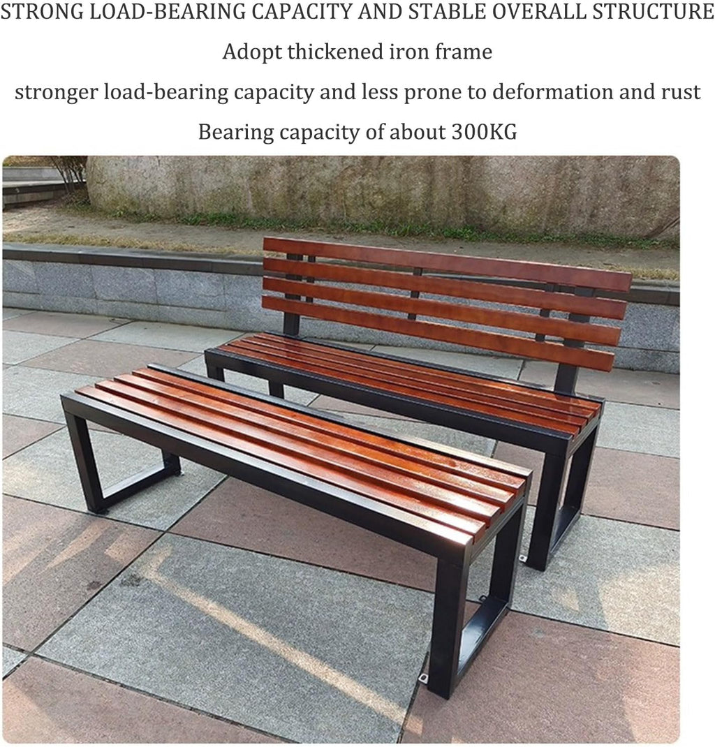 Outdoor Garden Bench Metal Park Bench, 2-3 Person Seat Loveseat Chairs Patio Bench Chair with Backrest,Solid wood