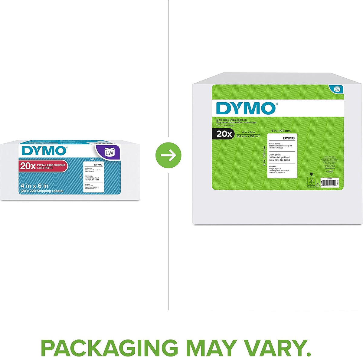Authentic LW Extra-Large Shipping Labels for LabelWriter Label Printers, White, 4" x 6", 20 Rolls of 220 (4,400 Total)