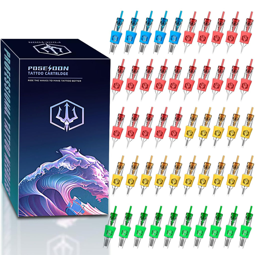 50Pcs Tattoo Cartridge Needles Assorted Mixed Size Round Liner Shader Magnum Curved/Round Mag # 12 Standard 3RL 5RL