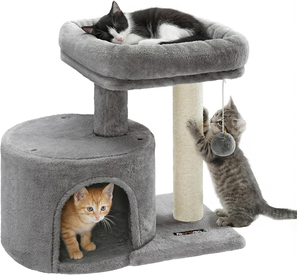 Cat Tree, Small Cat Tower with Sisal Scratching Post, Plush Condo with Padded Perch