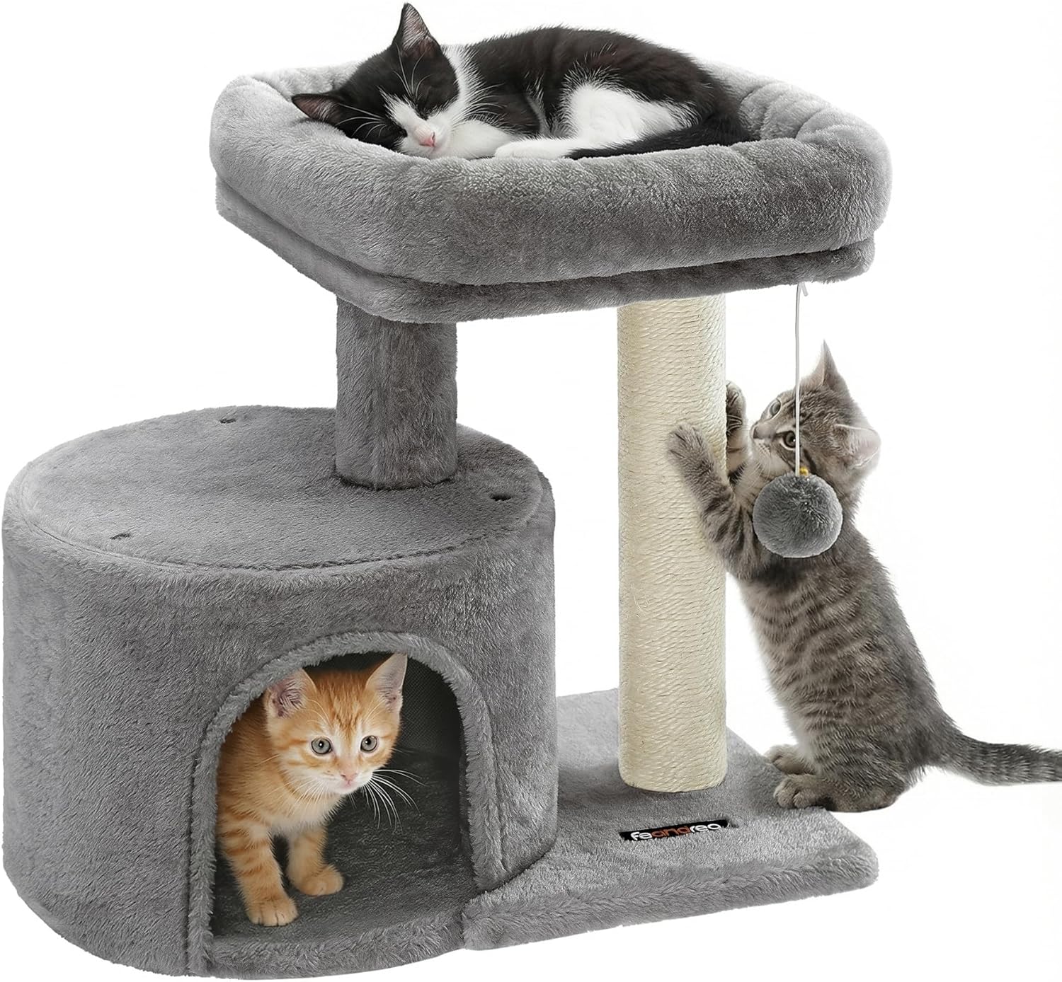Cat Tree, Small Cat Tower with Sisal Scratching Post, Plush Condo with Padded Perch