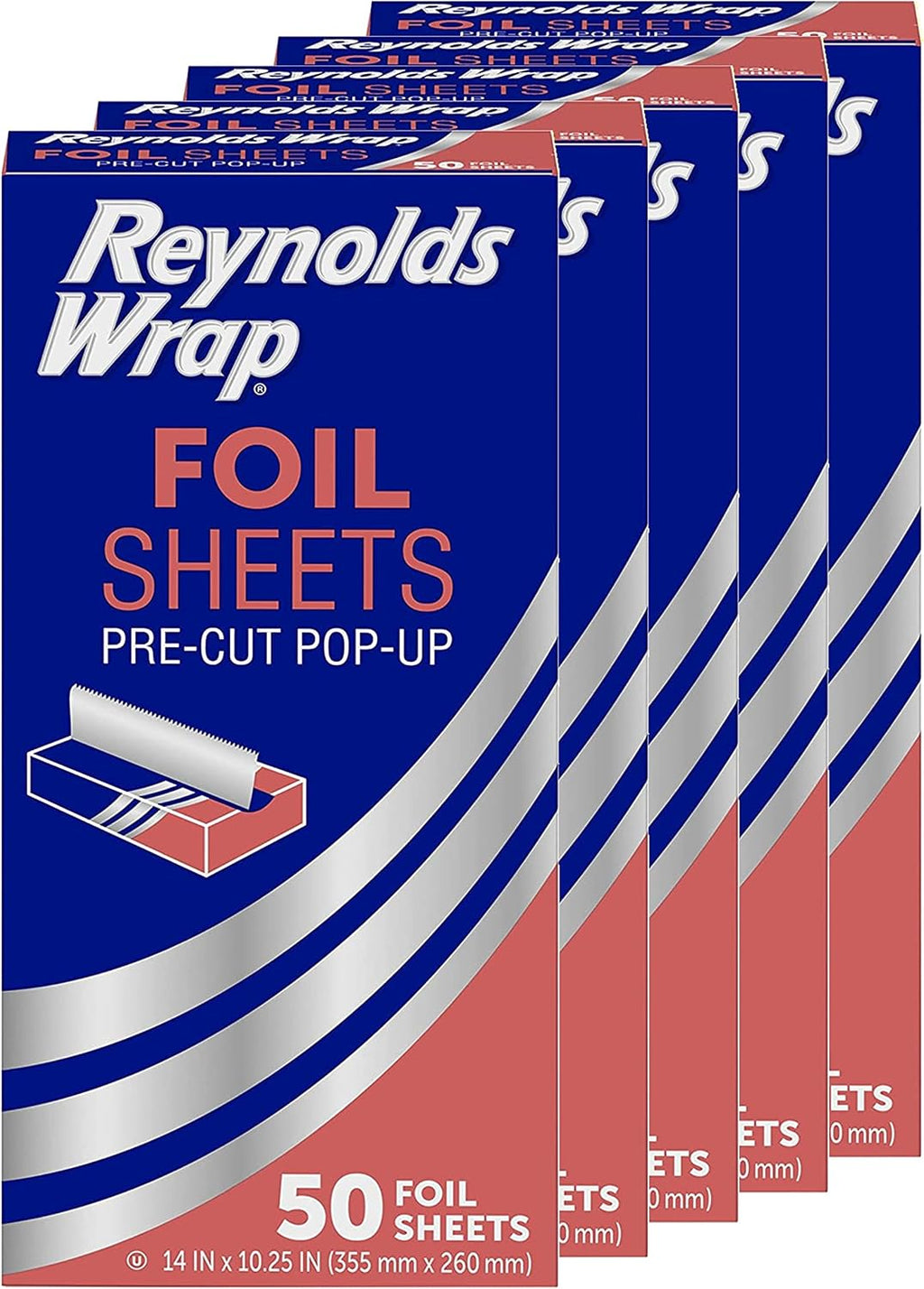 Wrap Pop-Up Aluminum Foil Sheets, 50ct (Pack of 5), 250 Total