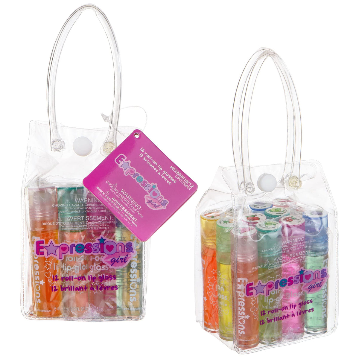 24pc Roll On Lip Gloss Set with Carrying Case, Glossy Lip- Fun