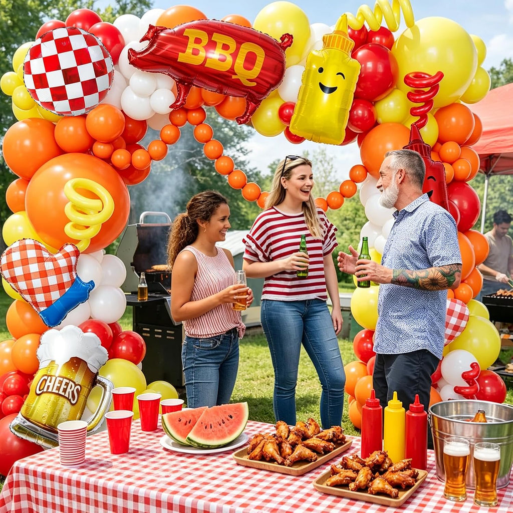 Hot Dog Balloons, BBQ Balloons, 170Pcs Hot-Dog Party Decorations Red Yellow and Orange Balloon Garland Arch Kit with
