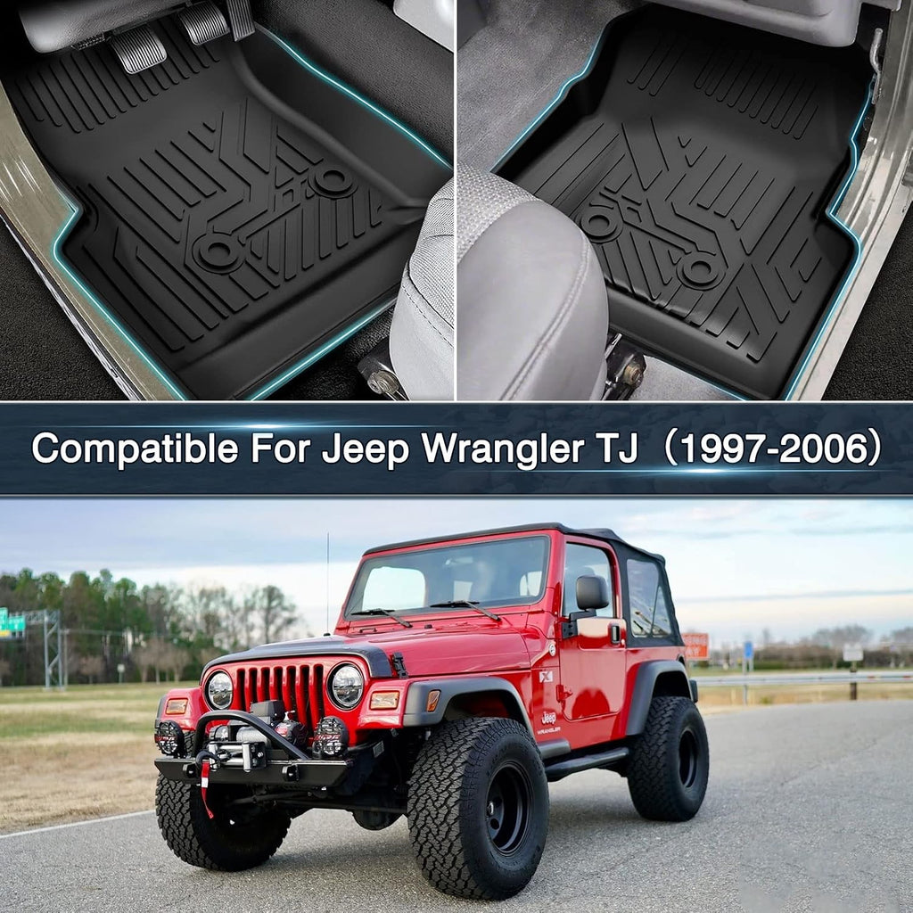 Floor Mats for Jeep Wrangler TJ 1997-2006, TPE All Weather Floor Liners Front Row 2PCS, Waterproof Rubber Car Mats for Wrangler TJ Accessories, Black
