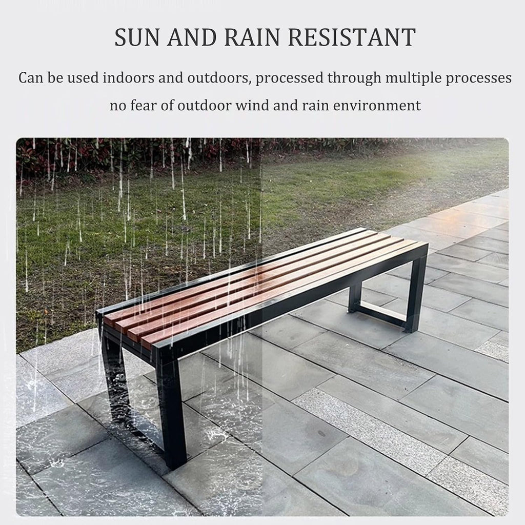 Outdoor Garden Bench Metal Park Bench, 2-3 Person Seat Loveseat Chairs Patio Bench Chair with Backrest,Solid wood