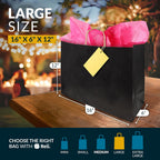 Large Paper Bags w/Twist Handles | 60-Pack | Black 16x6x12