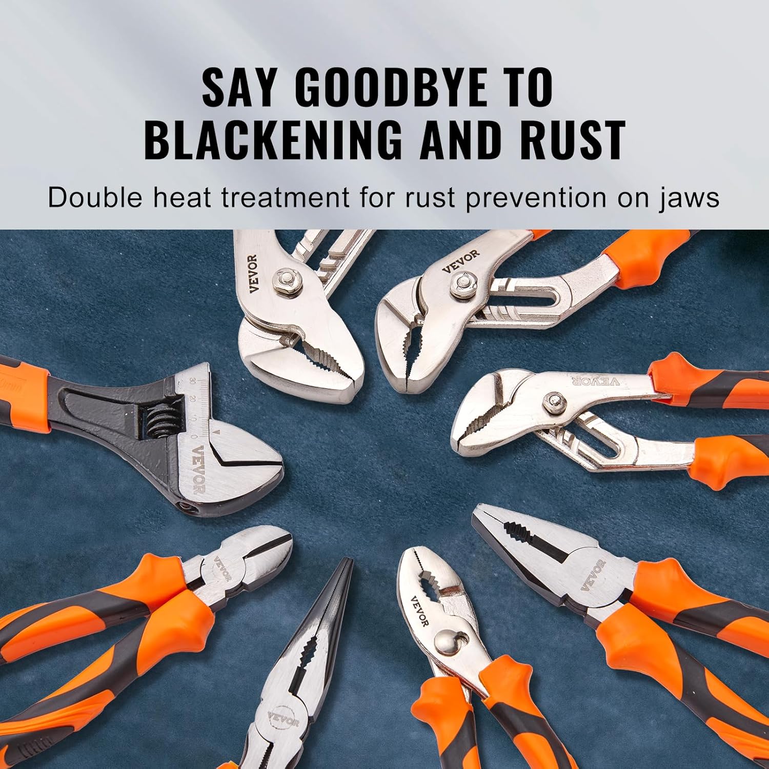 8-Piece Pliers Set, High Carbon Steel - 12", "10", "8" Groove & Linesman's Pliers & Adjustable Wrench & Tool Bag