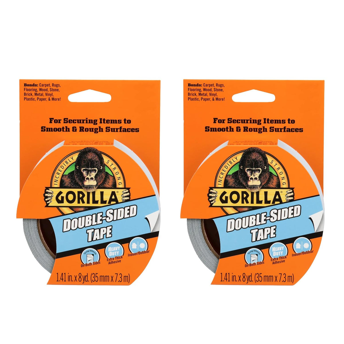 Double-Sided Tape, Strong Adhesive, Gray, 1.41 in x 8 yd, 2-Pack