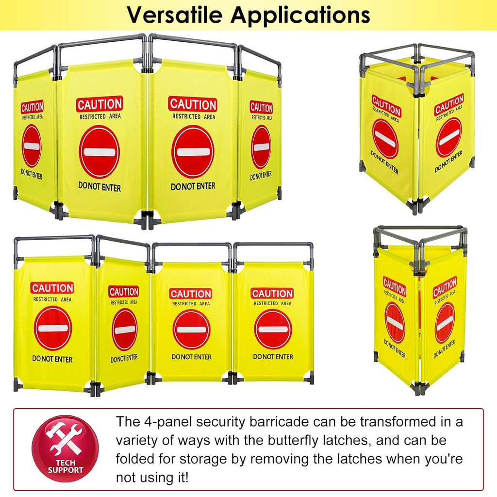 4 Panels Safety Barricade,7.8 FT Foldable Security Sign Barrier | Heavy Duty PVC Frame Barricade,DO NOT Enter" Gate