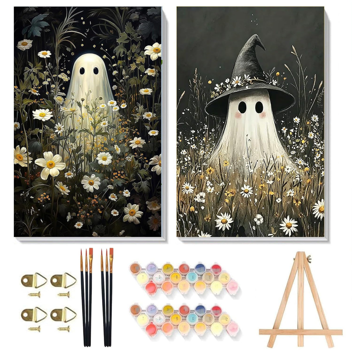 2 Pack Halloween Paint by Numbers Kit for Adults (Ghost, 8x12inch)