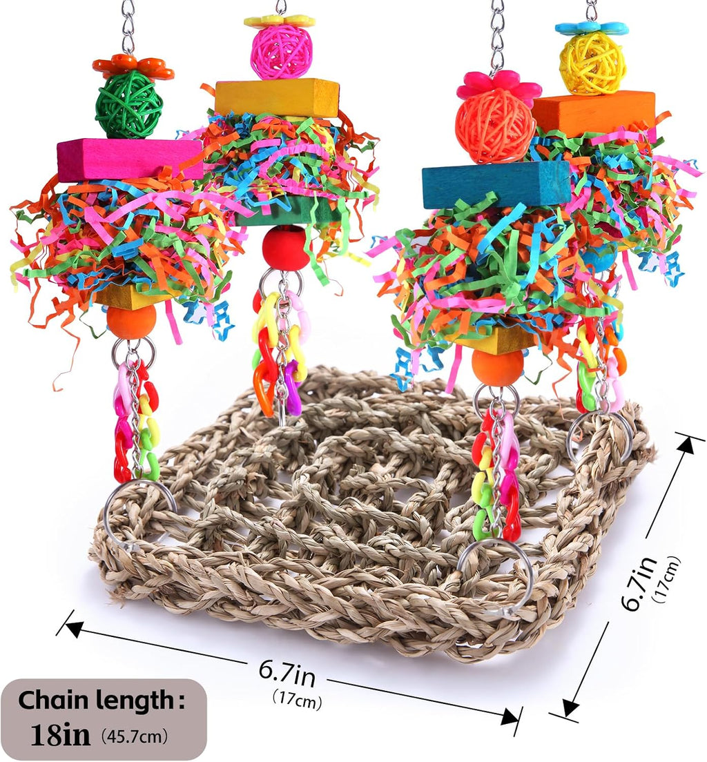 Parakeet Toys Bird Toys Conure Toys Birdcage Stands Bird Foraging Wall Seagrass Woven Hammock Swing Mat for