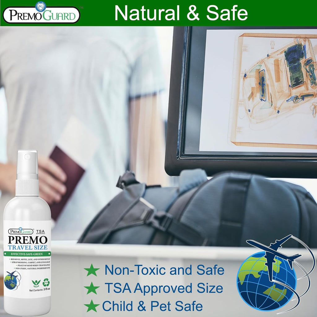 Travel Bed Bug & Mite Killer Spray by Premo Guard 3 oz – Child & Pet Safe – Fast Acting – Stain & Odor Free – Best