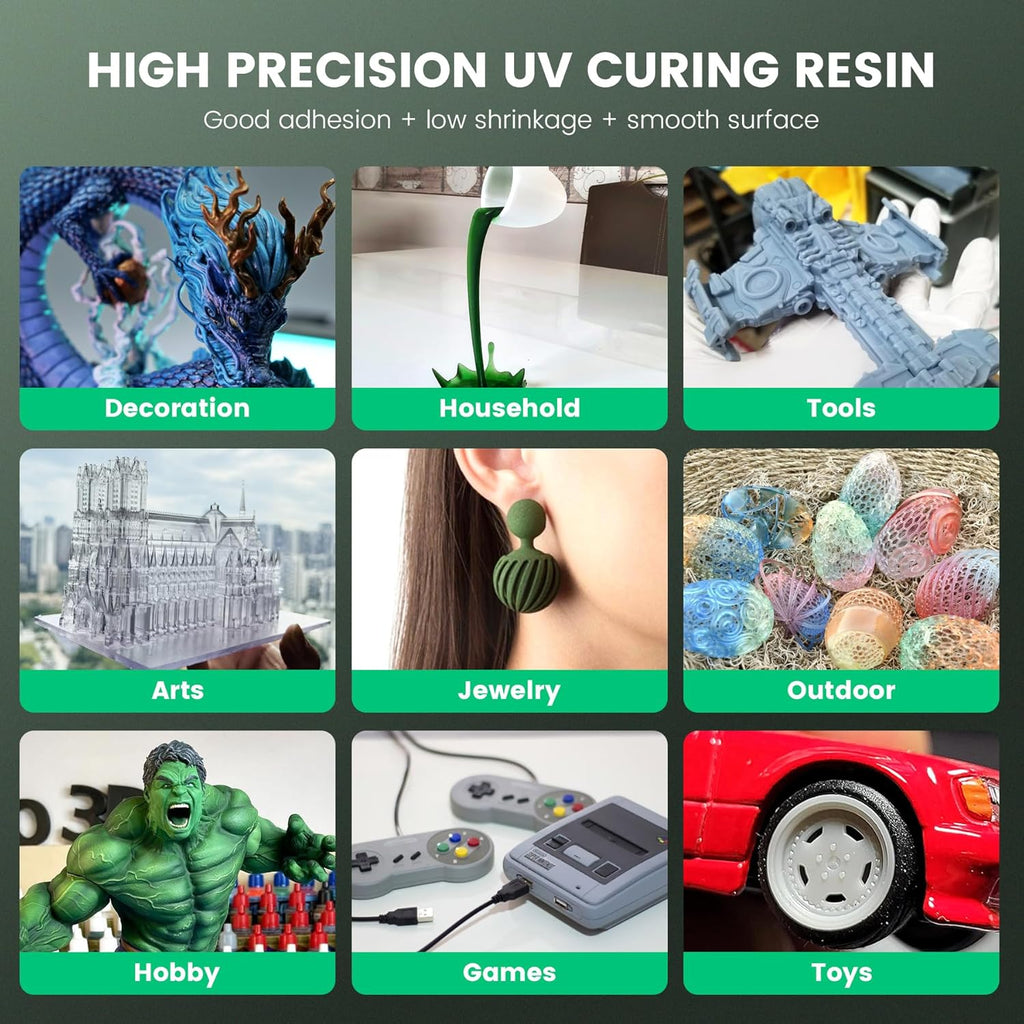 3D Printer Resin, 1kg Fast Curing Standard 3D Resin for LCD DLP SLA Printers, 395-405nm UV Light Curing Photopolymer