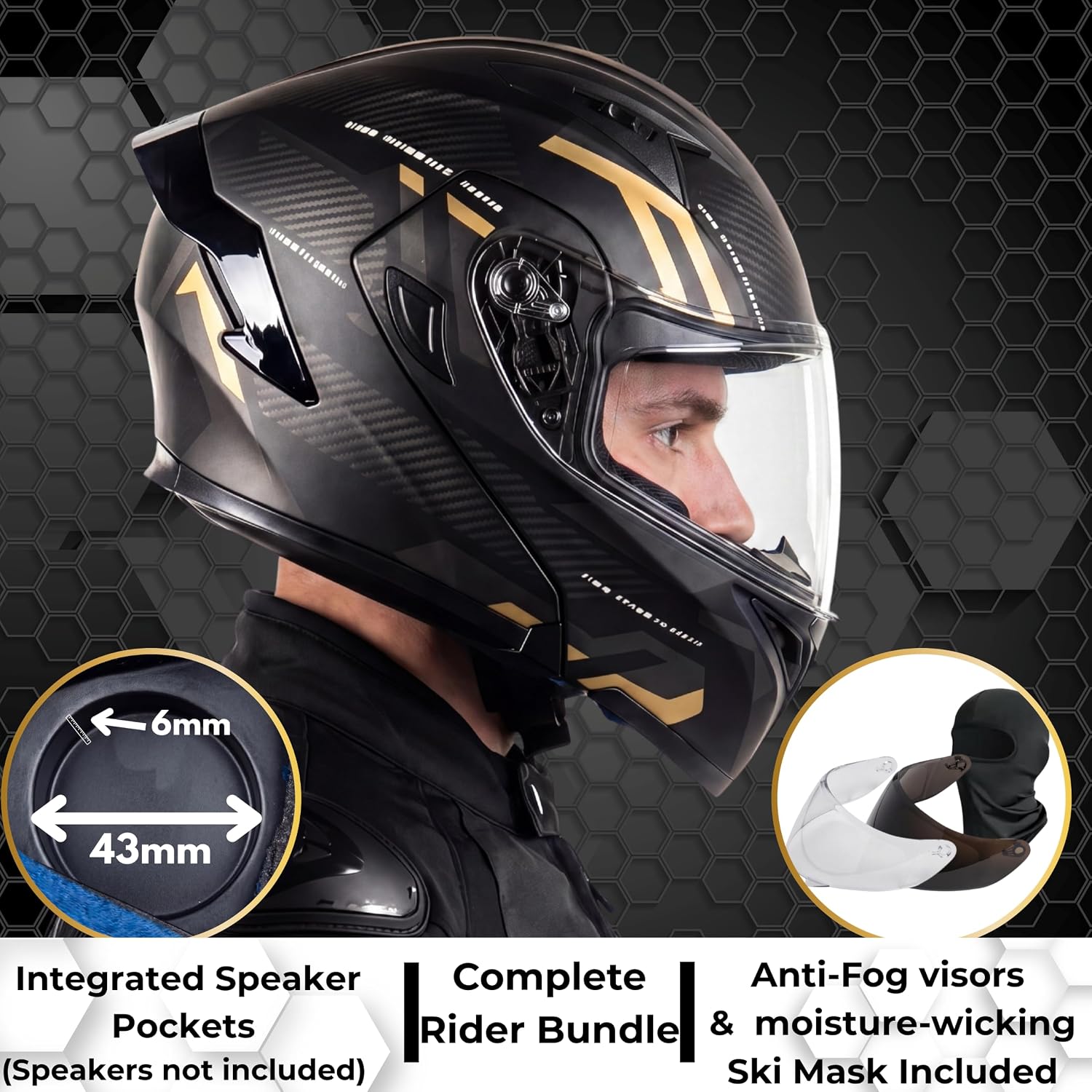 Modular Motorcycle Helmet, DOT Approved Full Face Flip Up Helmet with Dual Visor & Drop-Down Sun Visor, Anti-Fog