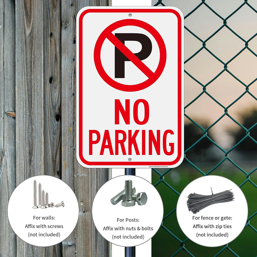 Large No Parking Sign-4 Pack 12" x 18" Aluminum No Parking with Symbol Signs, Reflective, UV Protected, Rust Free
