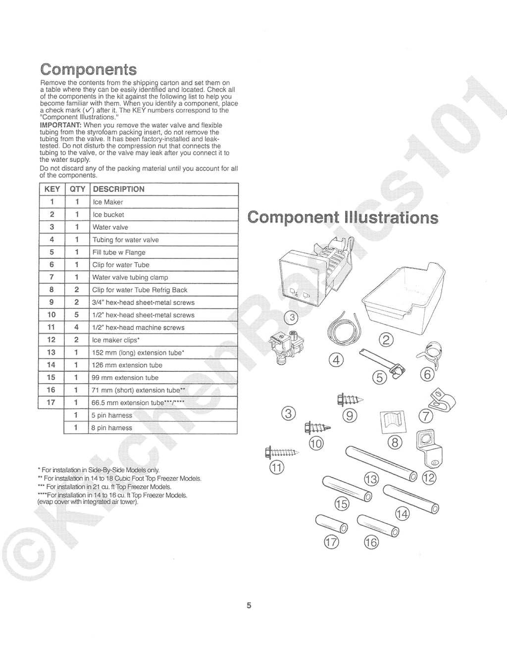 W11729596 Ice Maker Kit for Whirlpool, Kenmore,Replaces W11510803 W11517113 W11534202 W11534203 W11698621 W11698624 w 4, 5 or 8 PIN Connectors Ice Bin Inlet Valve Fill Tube by Kitchen Basics 101
