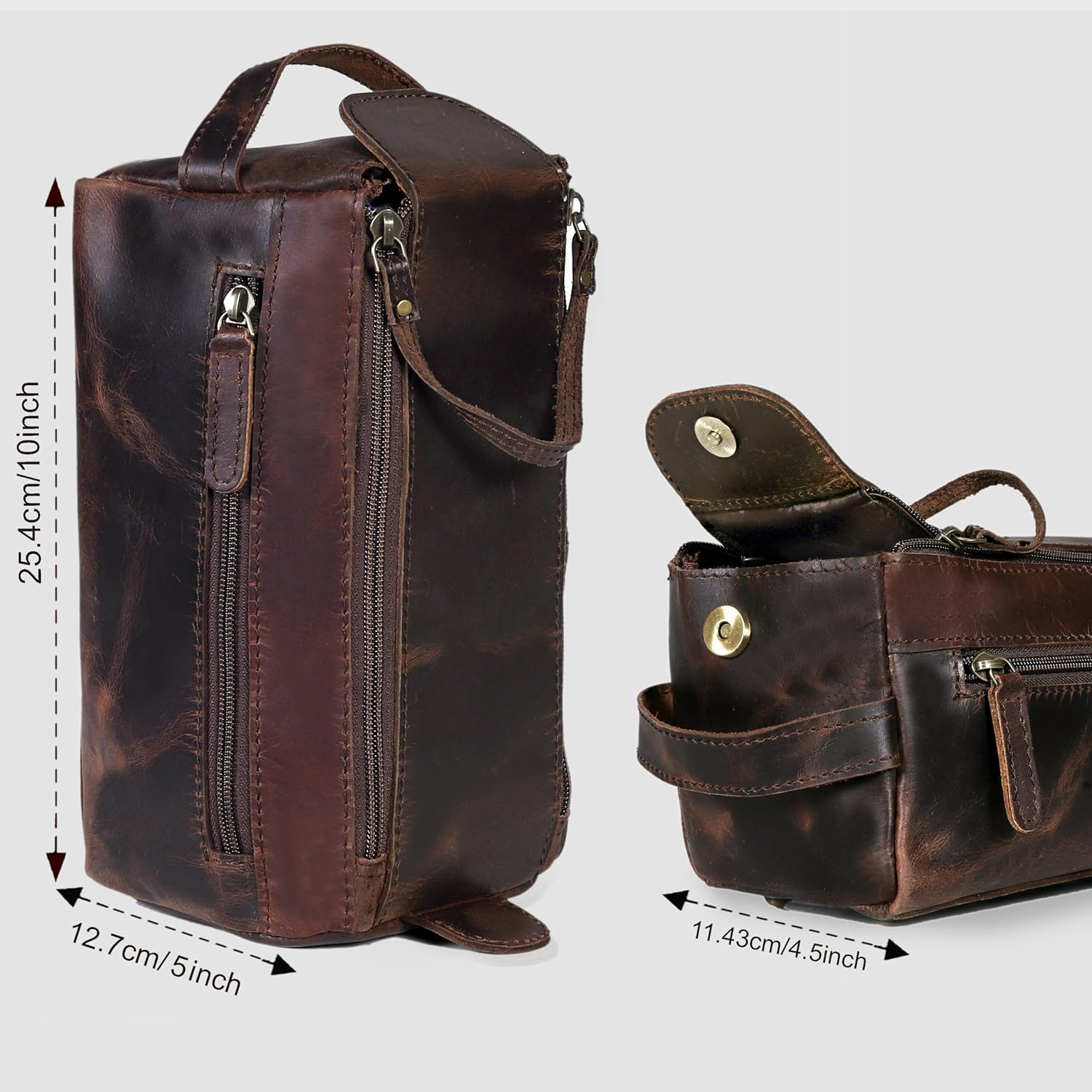 Genuine Buffalo Leather Unisex Toiletry Bag Travel Leather Dopp Kit Made With High Class Buffalo Leather