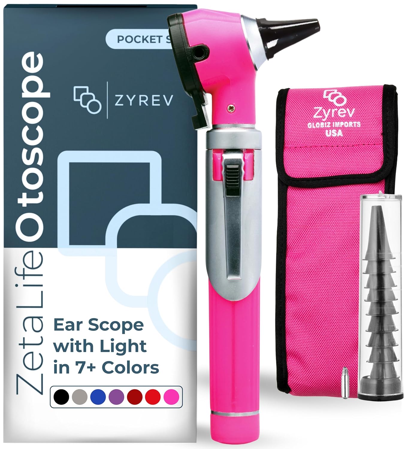 ZetaLife Otoscope - Ear Scope with Light, Ear-Infection Detector, Pocket Size (Pink Color)