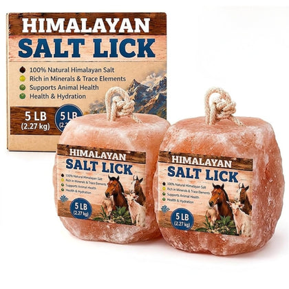 2 Natural Himalayan Pink Salt Lick Block with 36 inches Rope for Deer, Horses and Livestock Mineral Rich Salt
