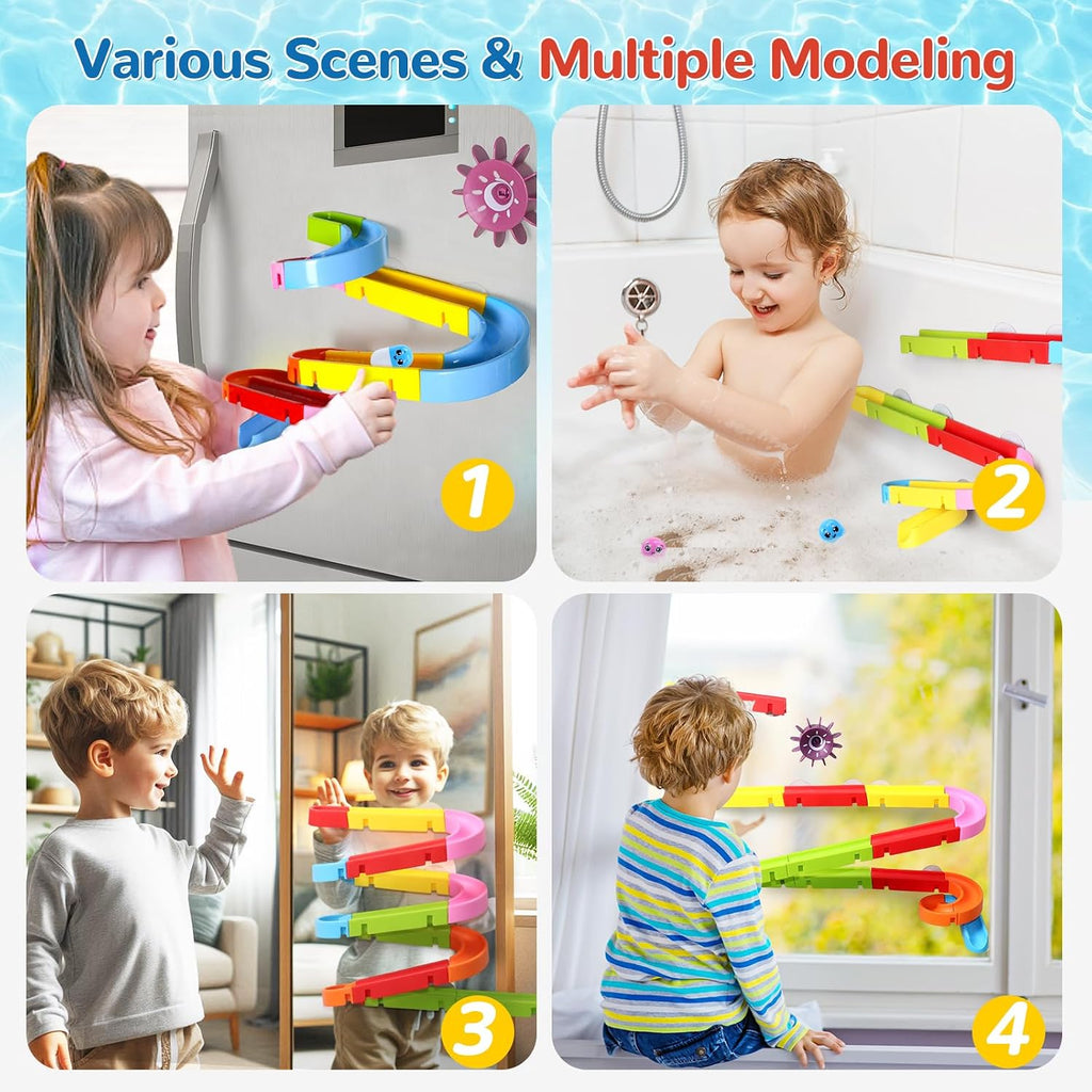 Bath Toys for Kids Ages 4-8 Water Slides with Suction Cups | DIY Marble Run Track Bathtub Toys for Kids Ages 4-8