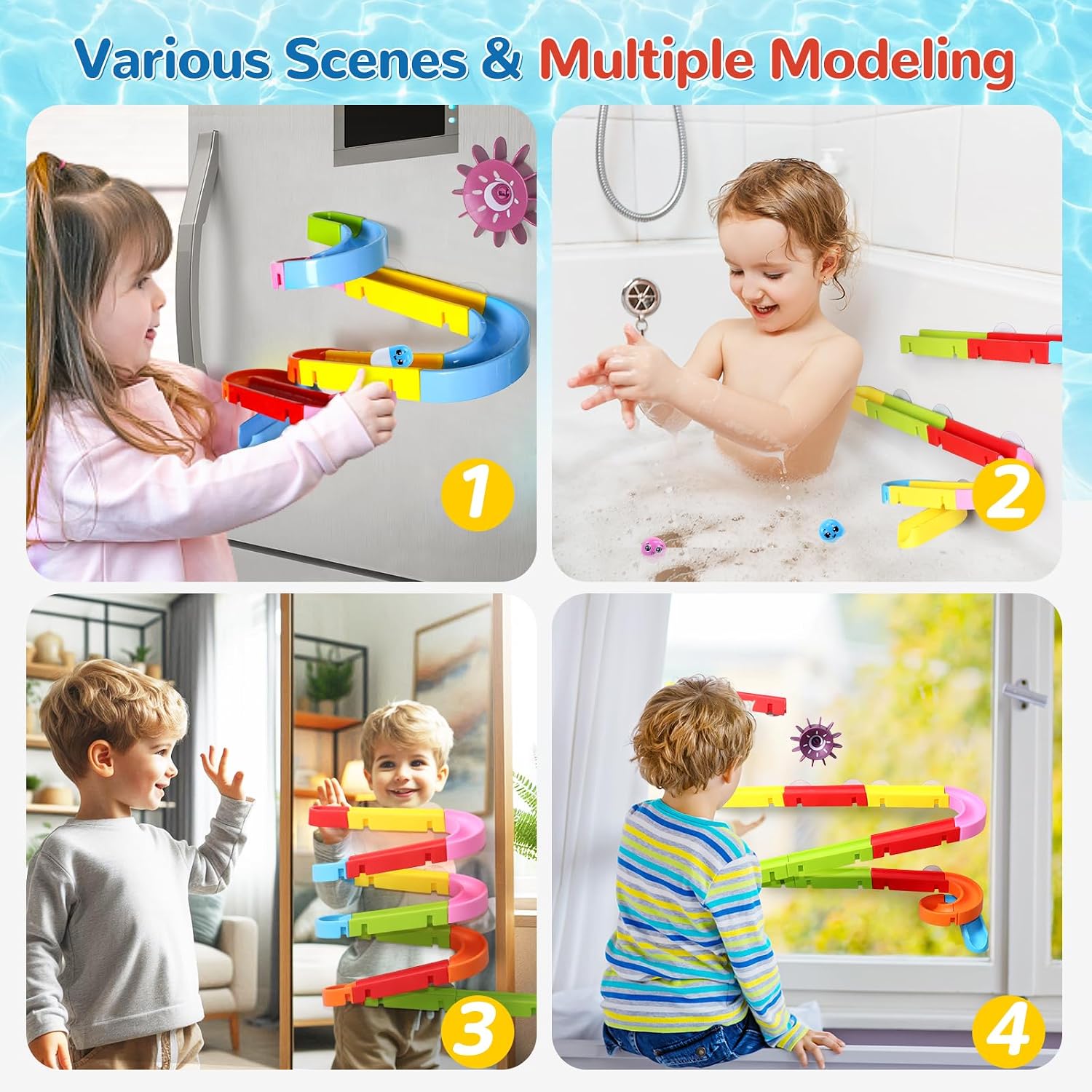 Bath Toys for Kids Ages 4-8 Water Slides with Suction Cups | DIY Marble Run Track Bathtub Toys for Kids Ages 4-8