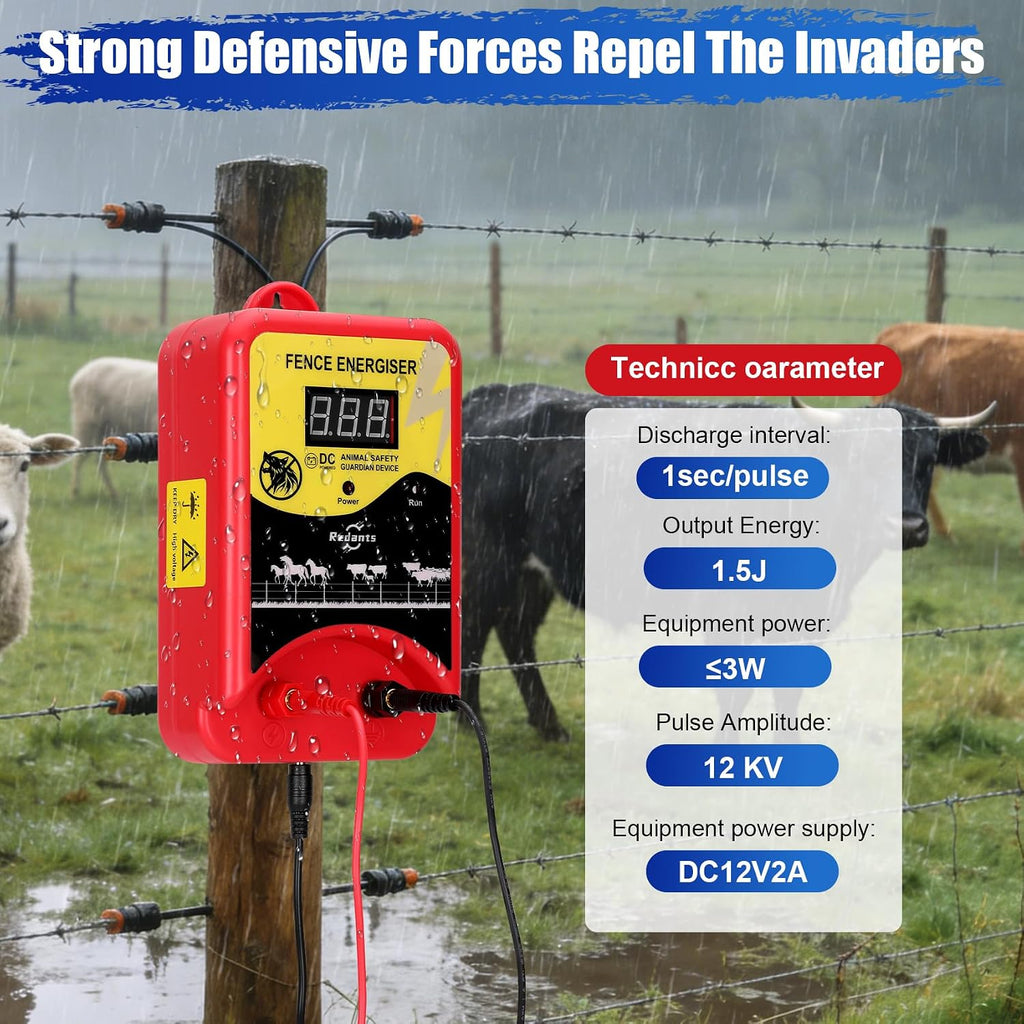 Electric Fence Charger for Livestock, Electric Fence Charger, Fence Energizer 12KV Effectively Repel Predators, Fence