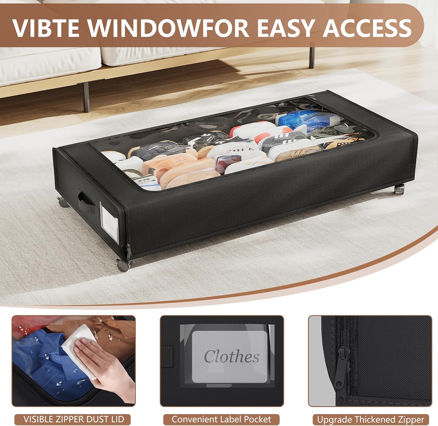 XXXXL Extra Long Under Bed Storage with Wheels,BIGGEST Size Available(66L) under the bed storage Organizer with