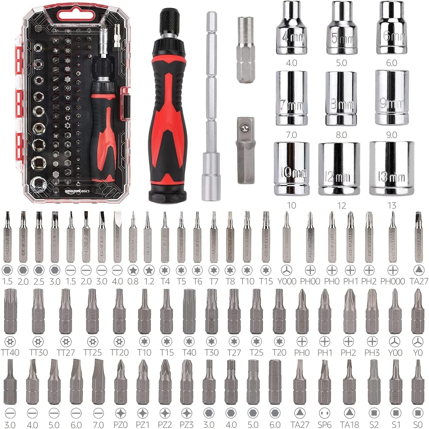 Magnetic Ratcheting Wrench and Electronics Precision Screwdriver Tool Set, 73-Piece, with Carry Case for Household