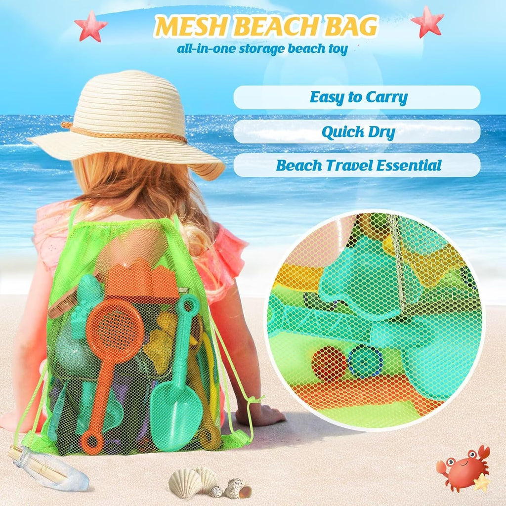 Beach Sand Toys Set,Travel Sand Toys Beach Essentials for Kids Age 3-10 | Sand Castle Building Kit with 2 Collapsible