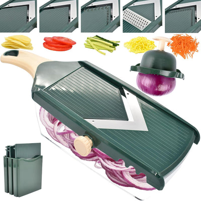 Adjustable Mandoline Slicer for Kitchen - Ultra Sharp V-Blade with Container, Julienning Slicer for Potatoes, Apples