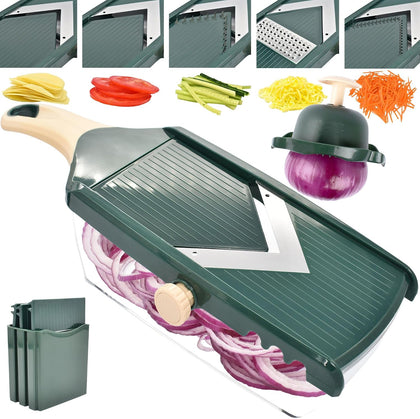 Adjustable Mandoline Slicer for Kitchen - Ultra Sharp V-Blade with Container, Julienning Slicer for Potatoes, Apples