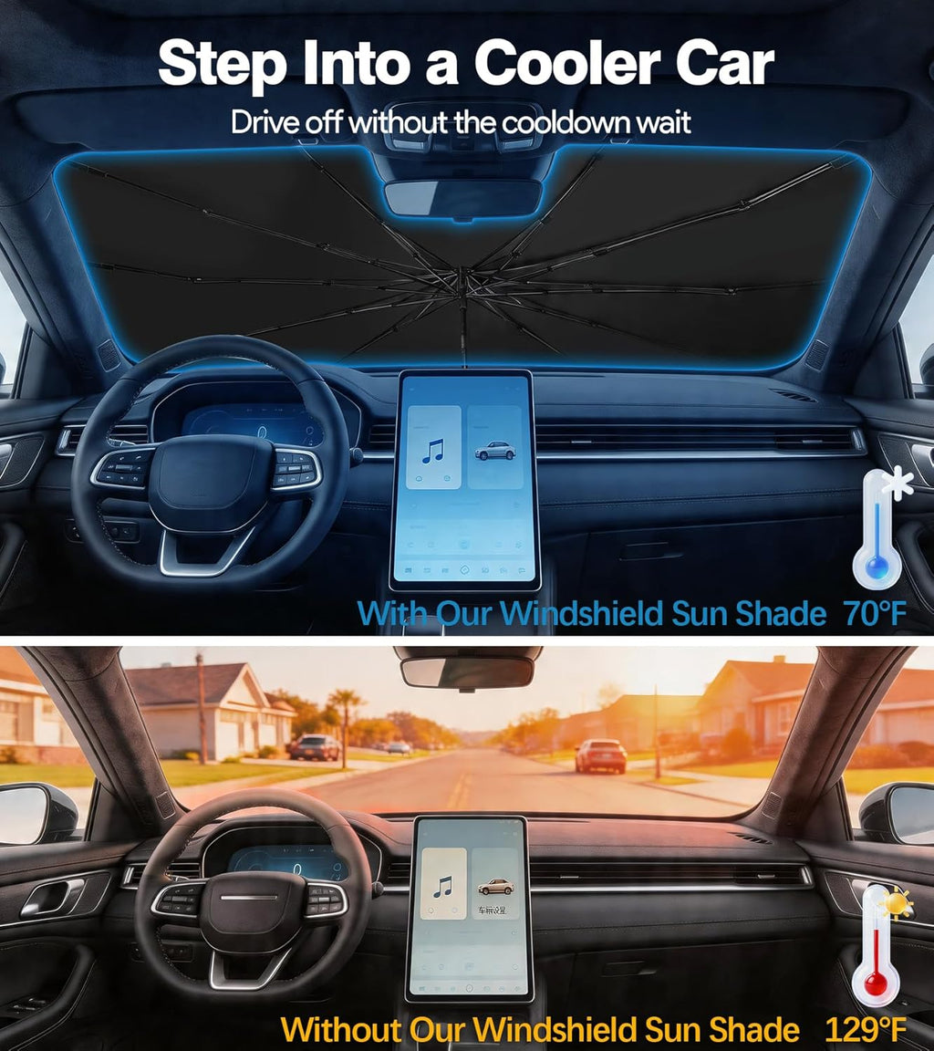 Umbrella Sunshade for Car Windshield - Windshield Sun Shade 2026 Upgraded Foldable 57"x32" - Sunshade for Car Front
