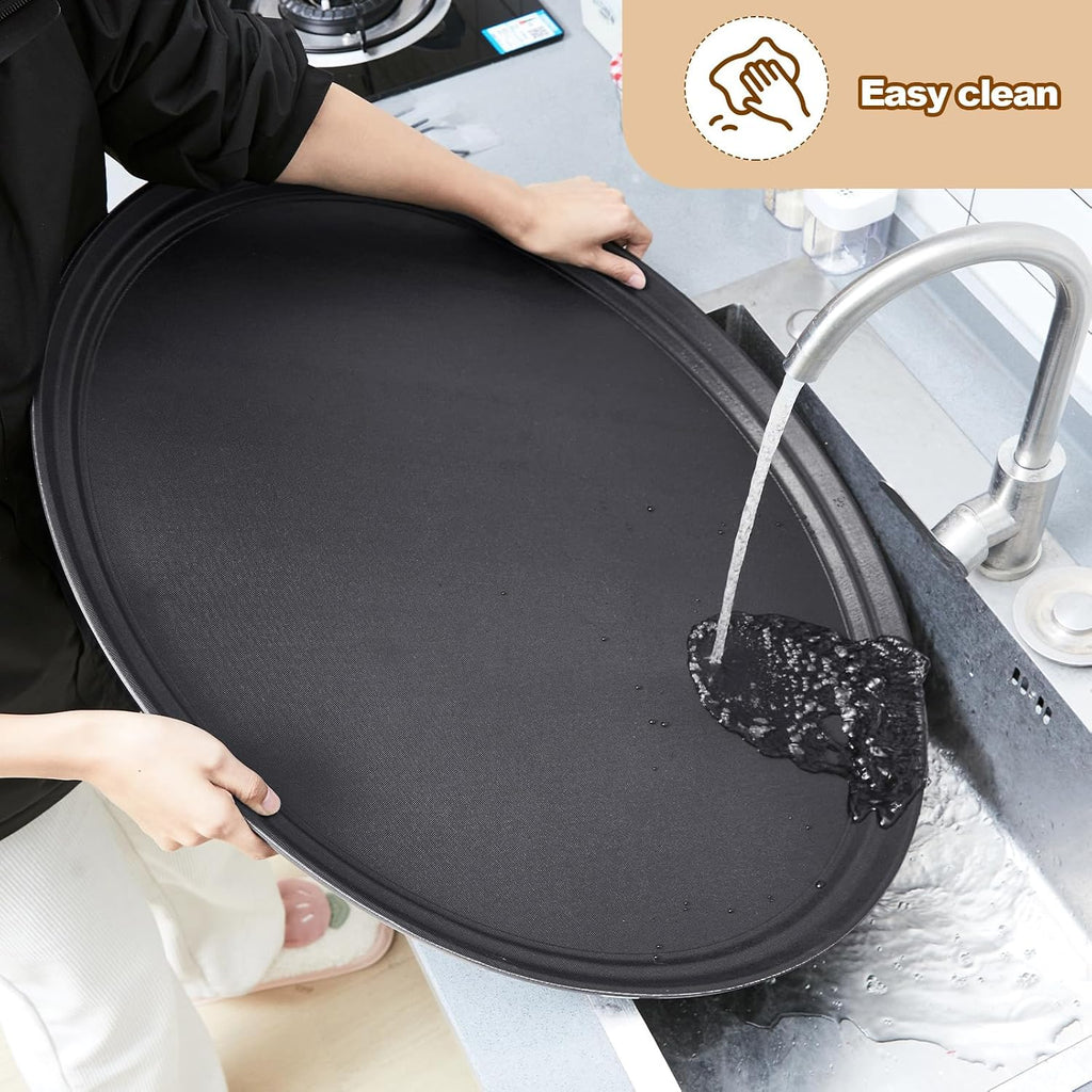 2 Pcs Restaurant Serving Trays Oval, 27 x 22 Inch, Black