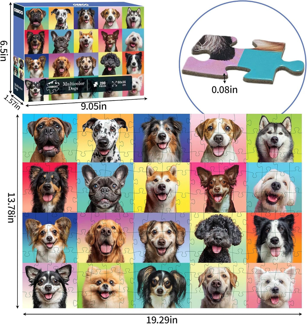 Dog Puzzles for Kids Ages 6-8 8-10, 200 Pieces Jigsaw Puzzle for Kids and Adults, Multicolor Puppy Theme Puzzles for