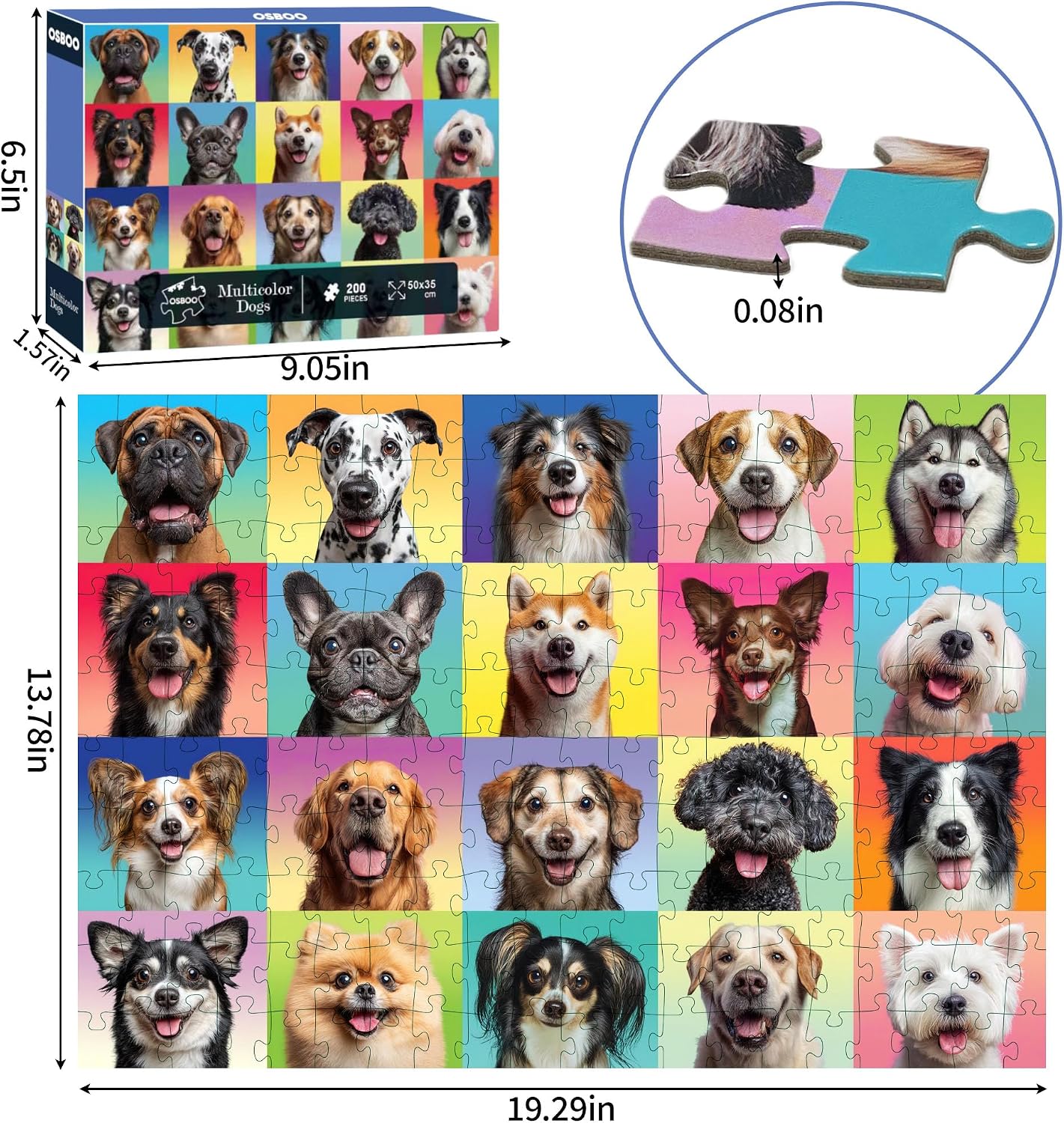 Dog Puzzles for Kids Ages 6-8 8-10, 200 Pieces Jigsaw Puzzle for Kids and Adults, Multicolor Puppy Theme Puzzles for