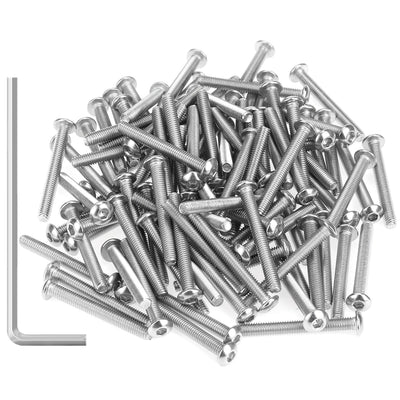 105 Pieces M3 x 25mm Button Head Socket Cap Screws, Thread Pitch 0.5mm, Sutemribor M3 Screws, 304 Stainless Steel, Fully Threaded, Silver