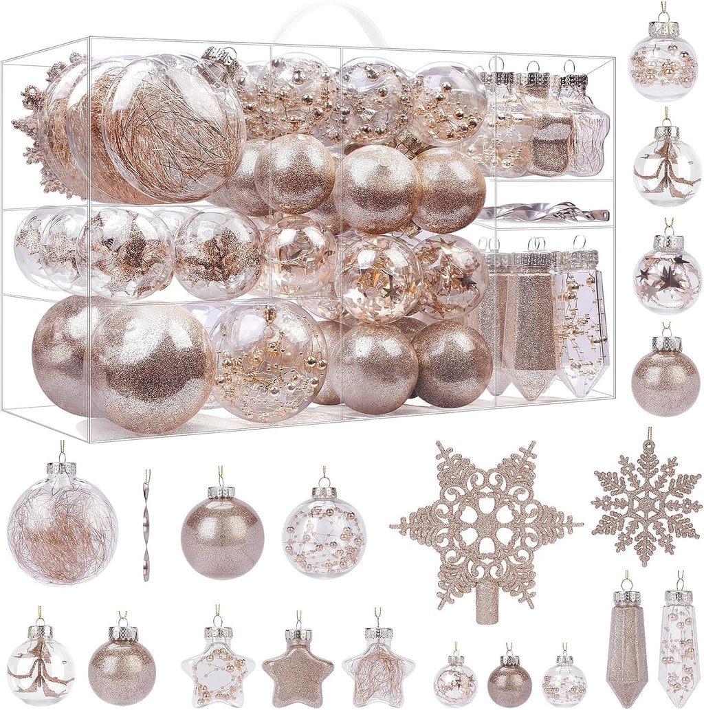 86PCS Christmas Tree Ornaments Clear Set,Shatterproof and Clear Plastic Baubles for Xmas Tree Decor, Holiday Wedding