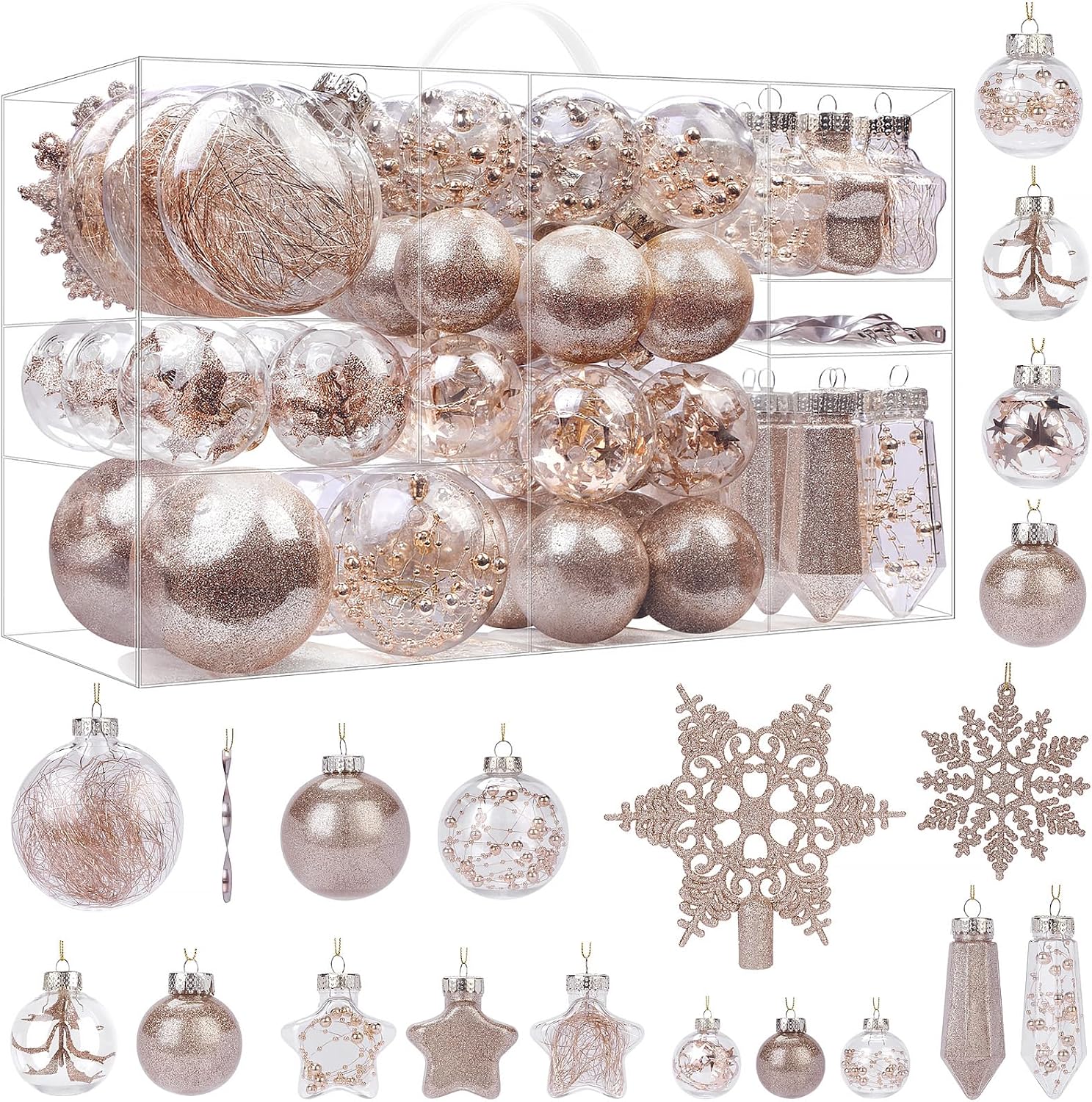 86PCS Christmas Tree Ornaments Clear Set,Shatterproof and Clear Plastic Baubles for Xmas Tree Decor, Holiday Wedding
