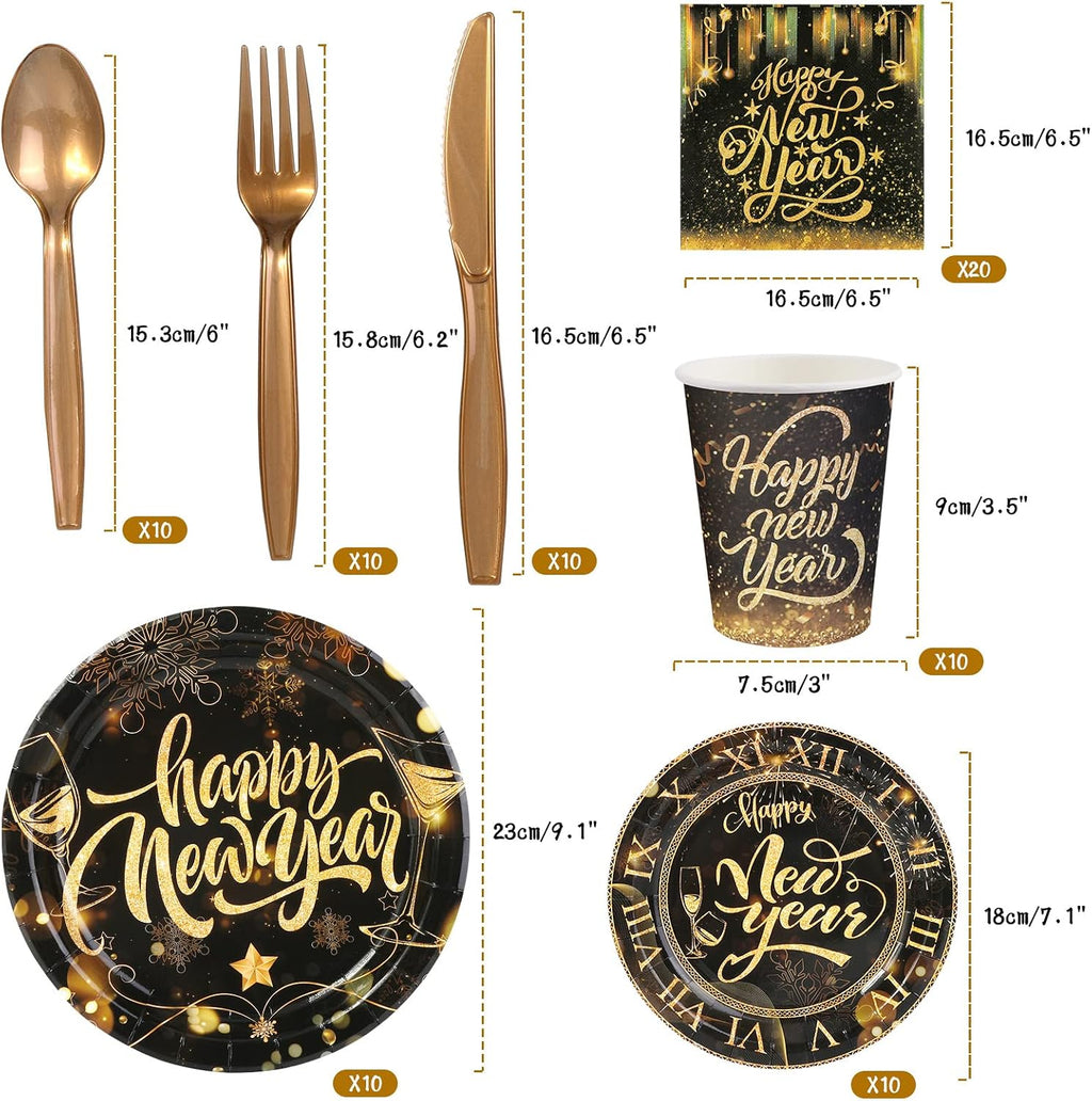 New Year Plates & Napkins Party Supplies 2026, New Years Eve Party Supplies Dinnerware for 10 Guests, New Year Party