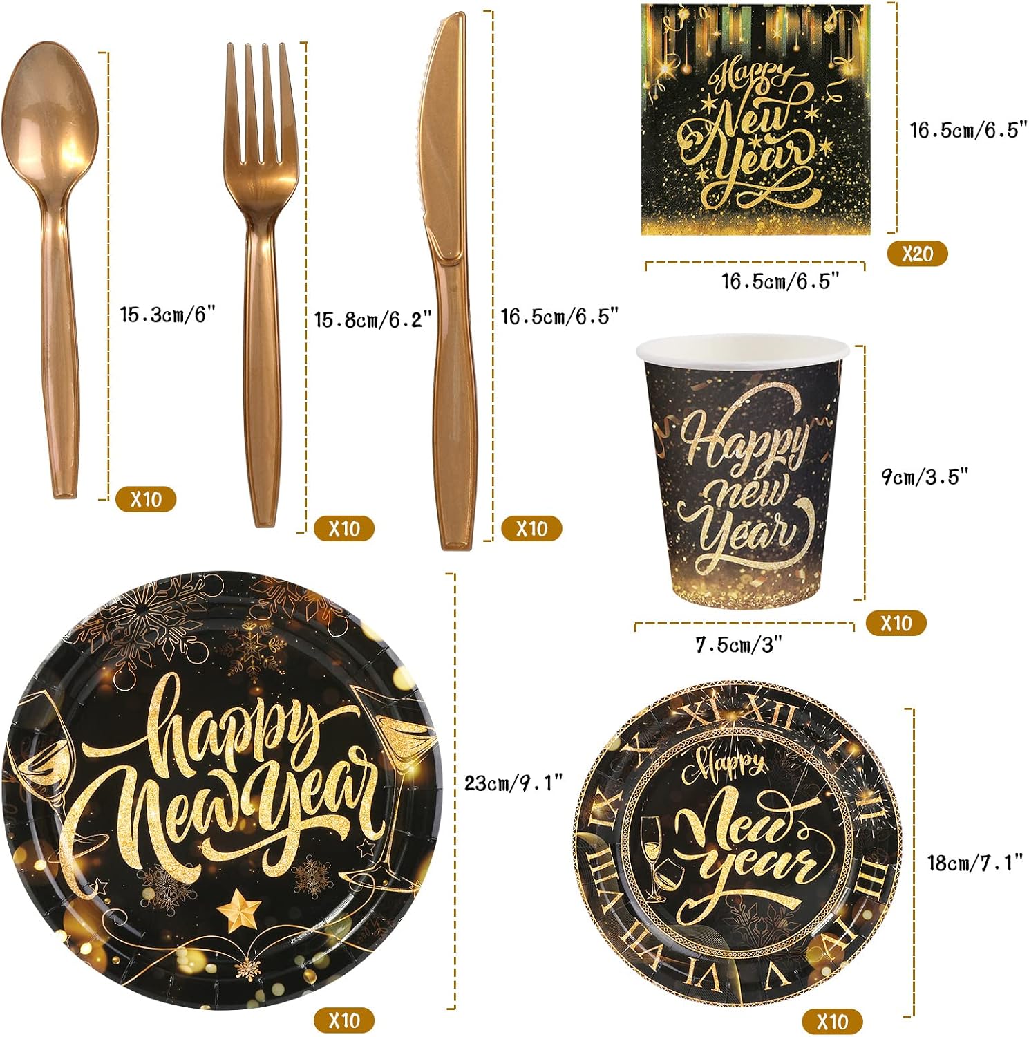 New Year Plates & Napkins Party Supplies 2026, New Years Eve Party Supplies Dinnerware for 10 Guests, New Year Party