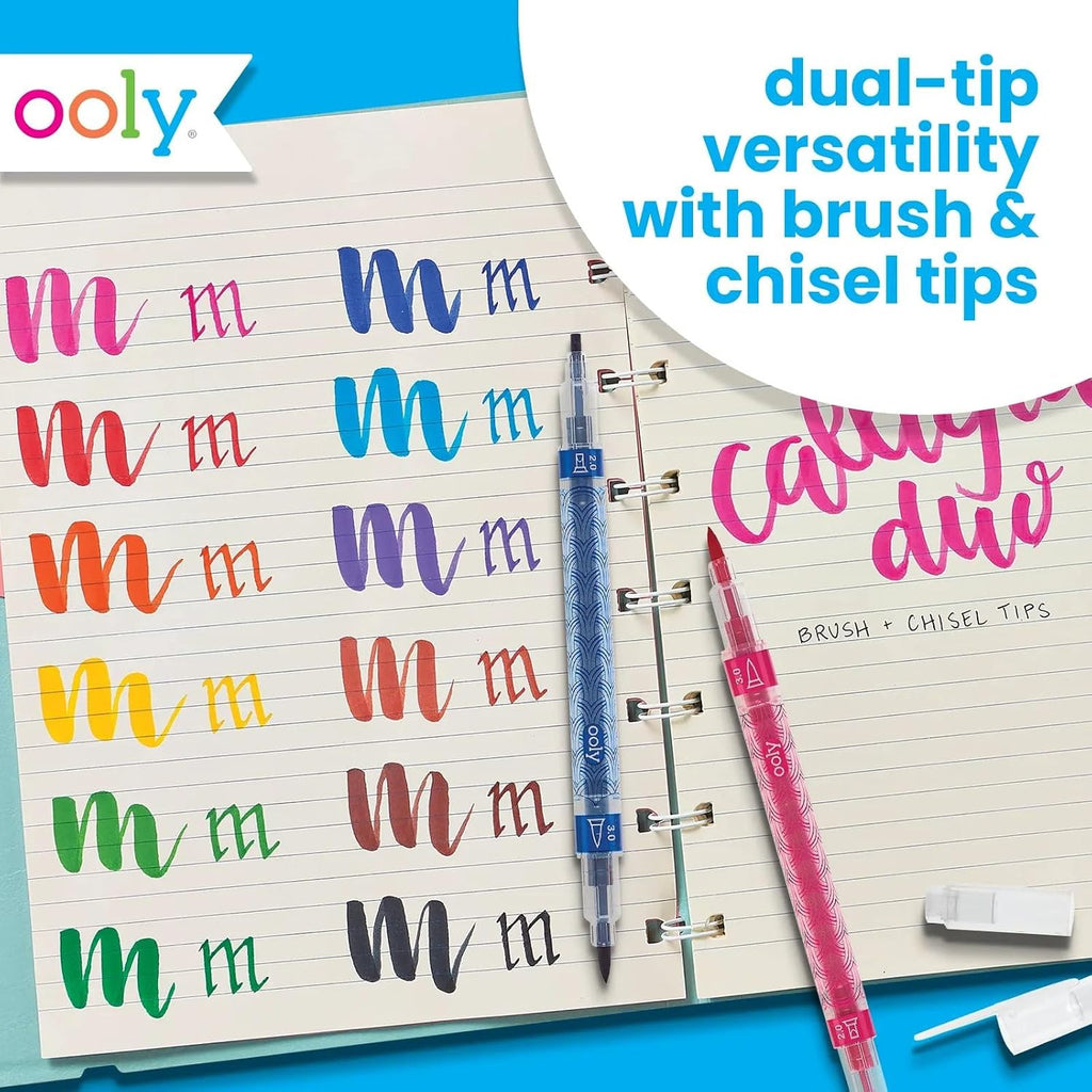 Calligraphy Duo - 12 Double Ended Calligraphy Pens for Writing & Hand Lettering, Dual Tip Pens for Beginners or Kids